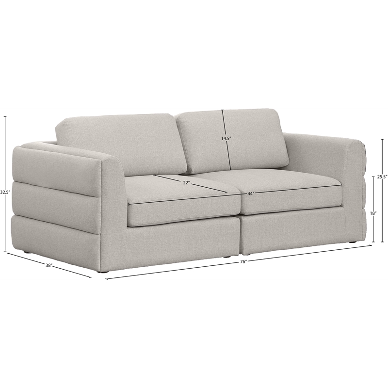 Maklaine Contemporary Beige Durable Linen Textured Fabric Modular Sofa
