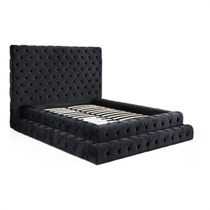 Maklaine Velvet Black Queen Bed Rectangular Button Tufted 97.5&quot x 84.5&quot x 60&quot Unassembled