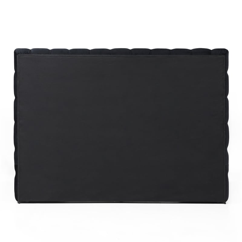 Maklaine Velvet Black Queen Bed Rectangular Button Tufted 97.5