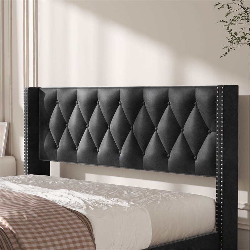 Maklaine Modern 4-Drawer Velvet Full Size Platform Bed in Black