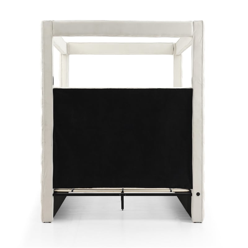 Maklaine Velvet Cream Queen Canopy Bed Rectangular Upholstered 70.5