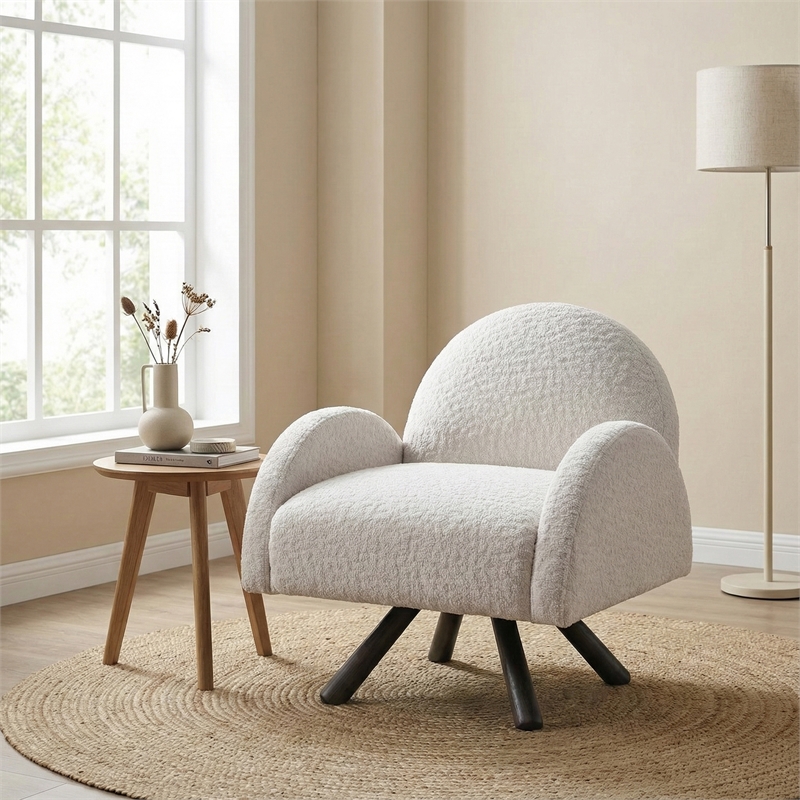 Maklaine Modern Accent Chair with Wood Frame in Beige Finish