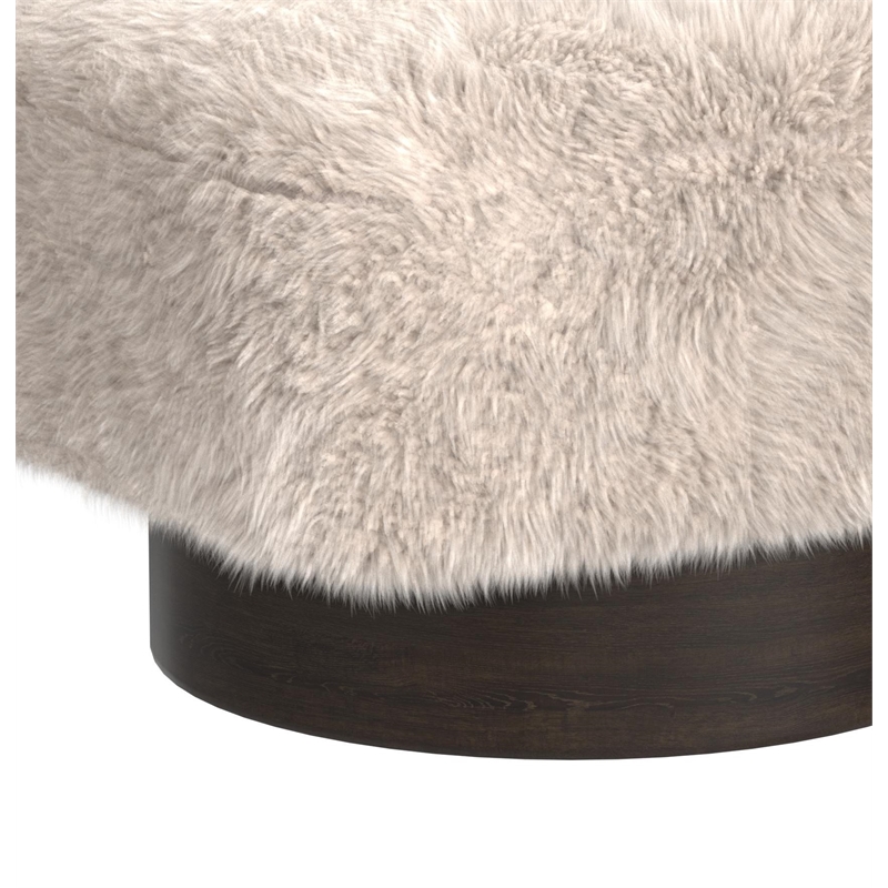 Maklaine Faux Fur Beige Swivel Accent Chair with Wood Base 30
