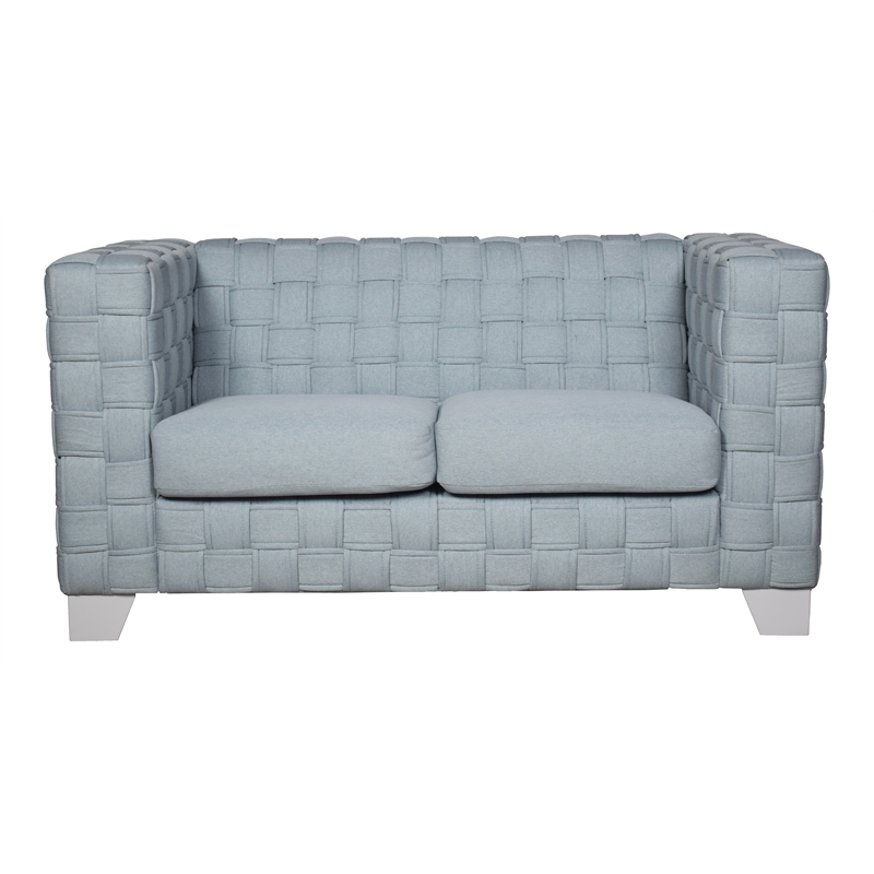 Maklaine Chenille Upholstered Loveseat in Light Teal and White