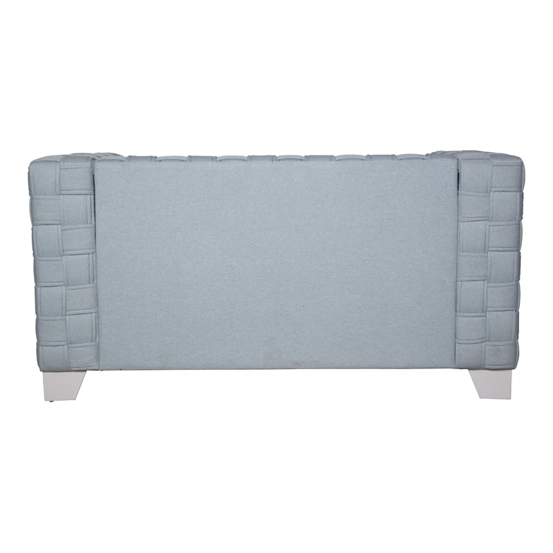 Maklaine Chenille Upholstered Loveseat in Light Teal and White