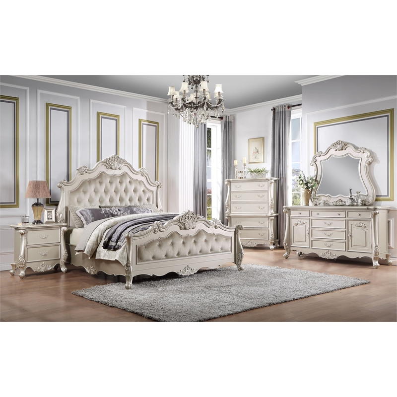 Maklaine MDF Champagne Gold Bed Rectangular Button Tufted 91.6