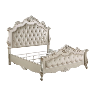 Maklaine MDF Champagne Gold Bed Rectangular Button Tufted 91.6&quot x 71.9&quot x 78&quot Assembled