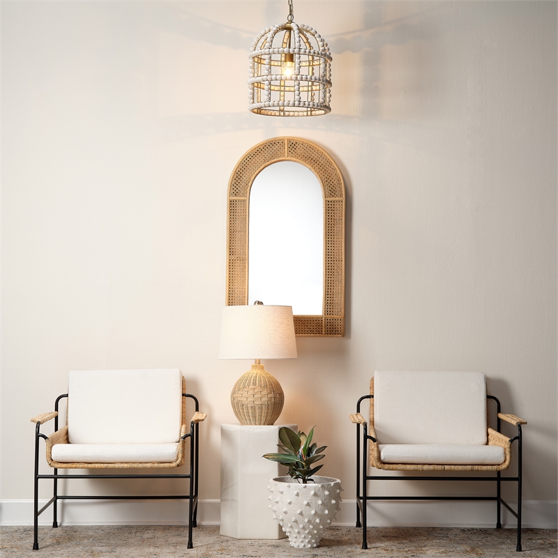 Maklaine 1-Light Rattan & Linen Table Lamp in Natural/White Finish