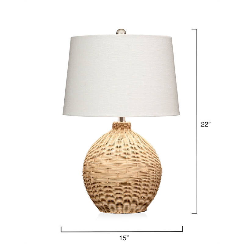 Maklaine 1-Light Rattan & Linen Table Lamp in Natural/White Finish