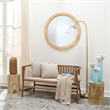 Maklaine Round Coastal Rattan & Glass Wall Mirror in Natural