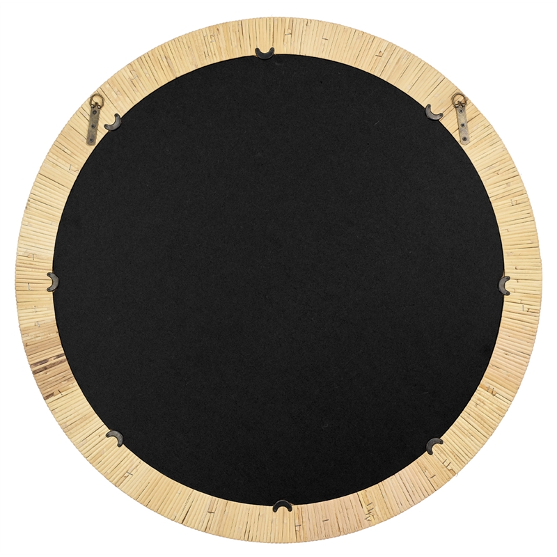 Maklaine Round Coastal Rattan & Glass Wall Mirror in Natural