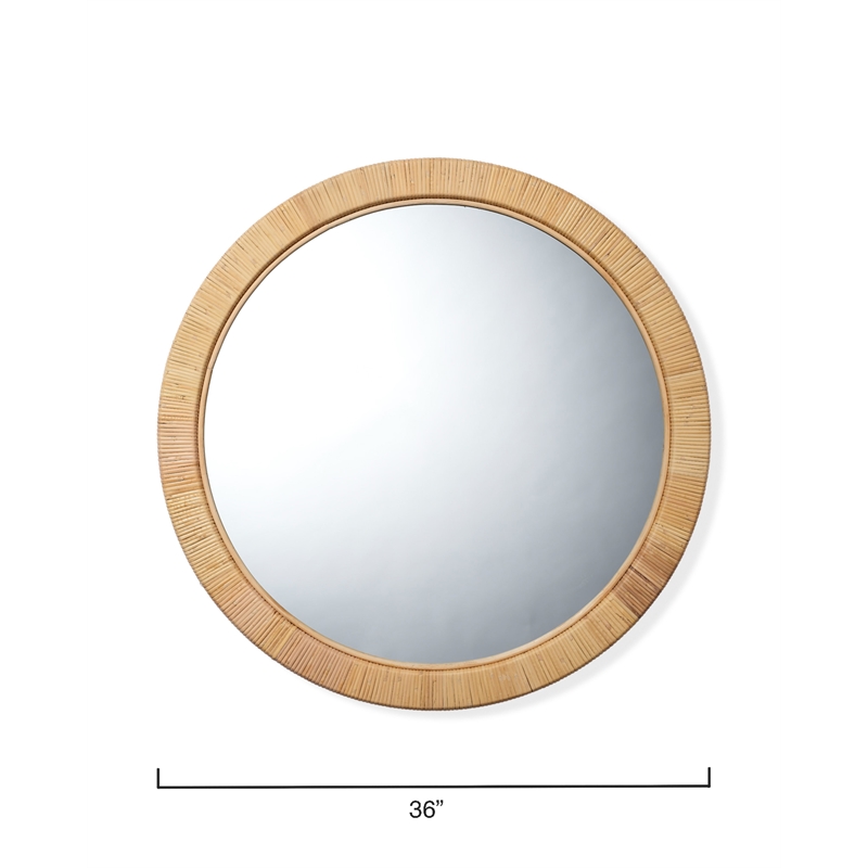 Maklaine Round Coastal Rattan & Glass Wall Mirror in Natural