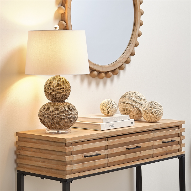 Maklaine Contemporary Hand-woven Rattan Table Lamp in Natural