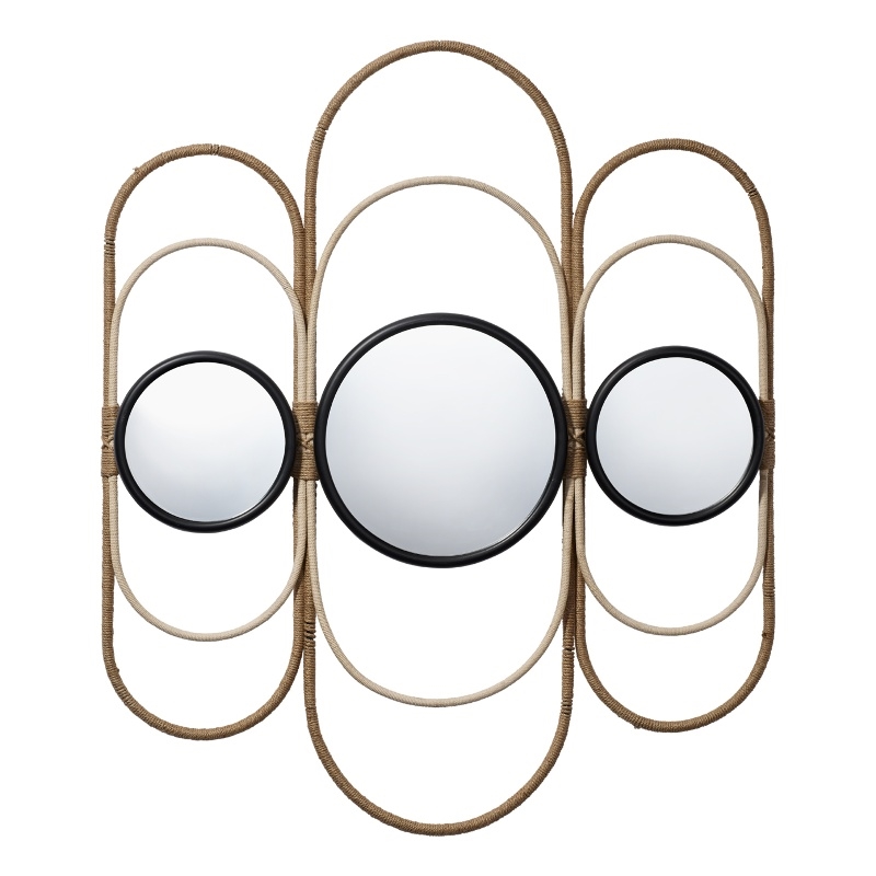 Maklaine Round Metal & Rope Decorative Mirror in Natural/Black