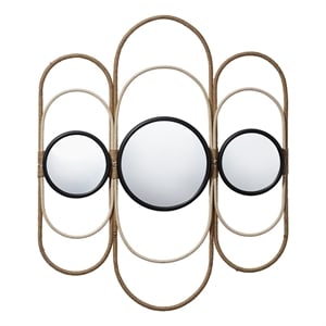 Maklaine Round Metal & Rope Decorative Mirror in Natural/Black
