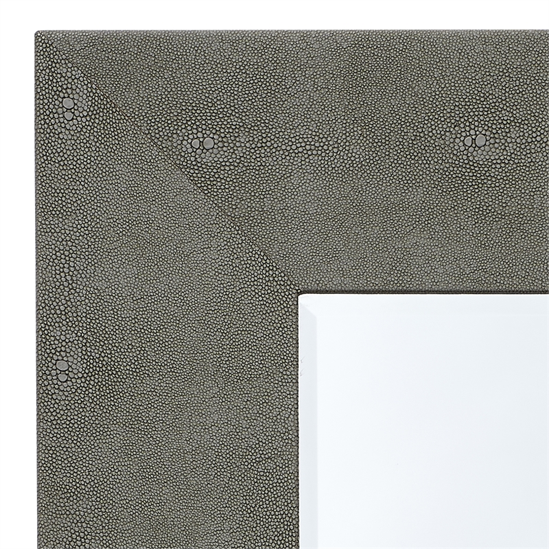 Maklaine Faux Shagreen Vinyl Gray Mirror Rectangular Beveled Glass 38