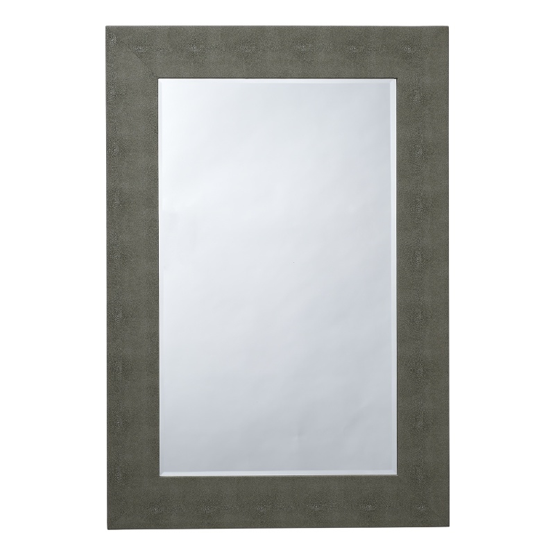 Maklaine Faux Shagreen Vinyl Gray Mirror Rectangular Beveled Glass 38