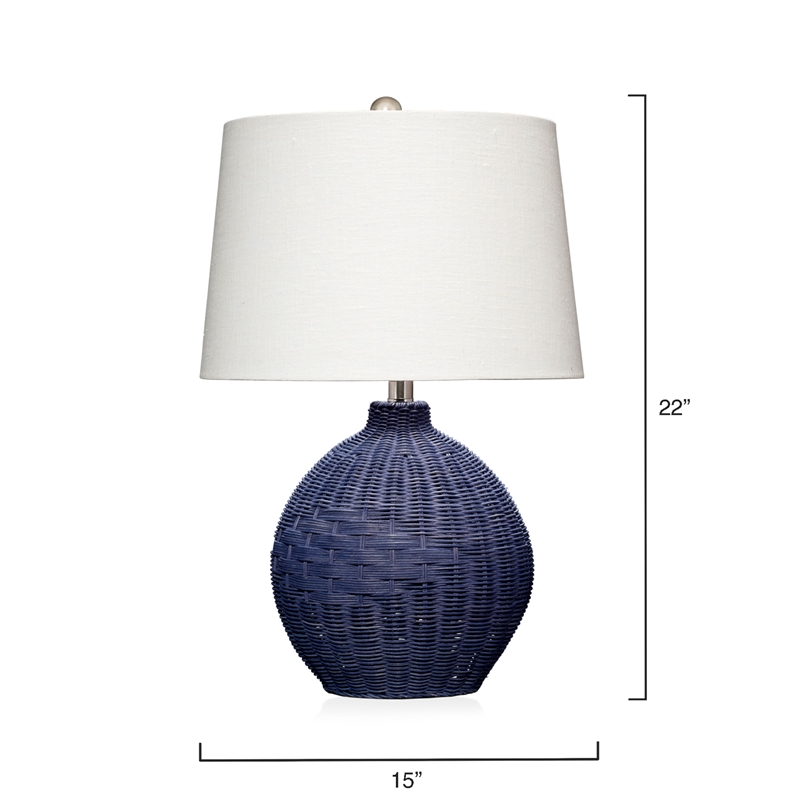Maklaine 1-Light Rattan & Linen Table Lamp in Indigo Blue/White