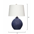 Maklaine 1-Light Rattan & Linen Table Lamp in Indigo Blue/White