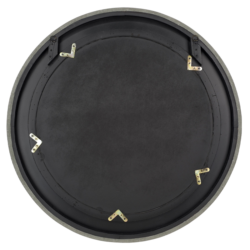 Maklaine Round Transitional Faux Leather & Glass Mirror in Gray