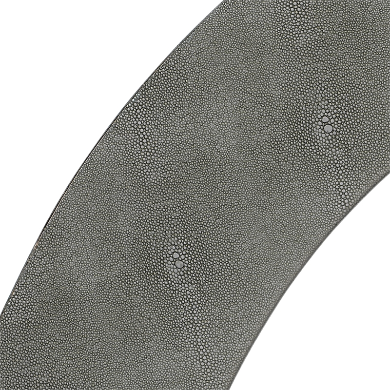 Maklaine Round Transitional Faux Leather & Glass Mirror in Gray