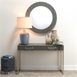 Maklaine Round Transitional Faux Leather & Glass Mirror in Gray