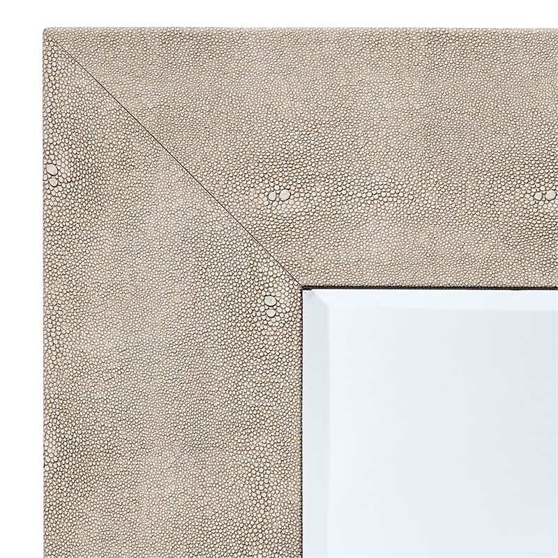 Maklaine Transitional Faux Shagreen Vinyl/Glass Mirror in Ivory