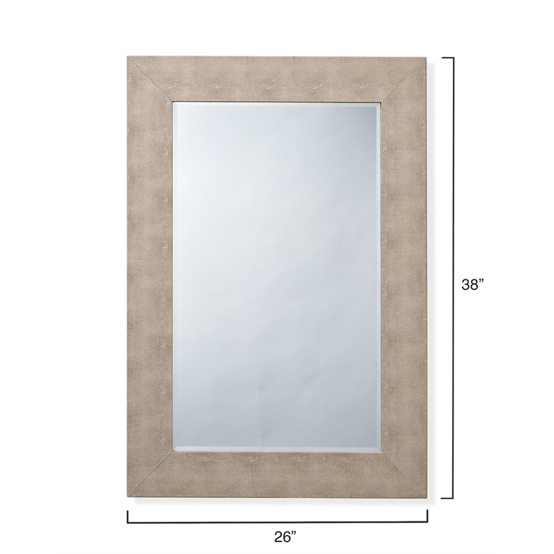 Maklaine Transitional Faux Shagreen Vinyl/Glass Mirror in Ivory