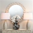 Maklaine Round Transitional Faux Leather & Glass Mirror in Ivory