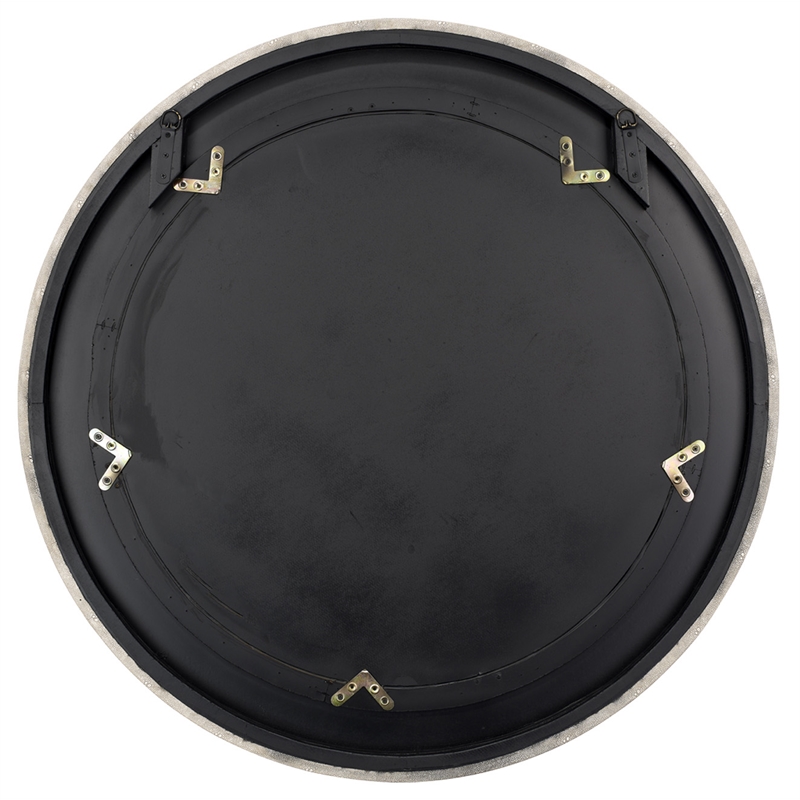 Maklaine Round Transitional Faux Leather & Glass Mirror in Ivory