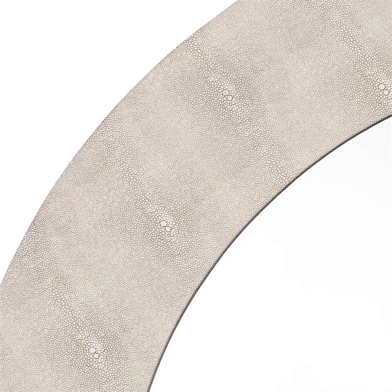 Maklaine Round Transitional Faux Leather & Glass Mirror in Ivory