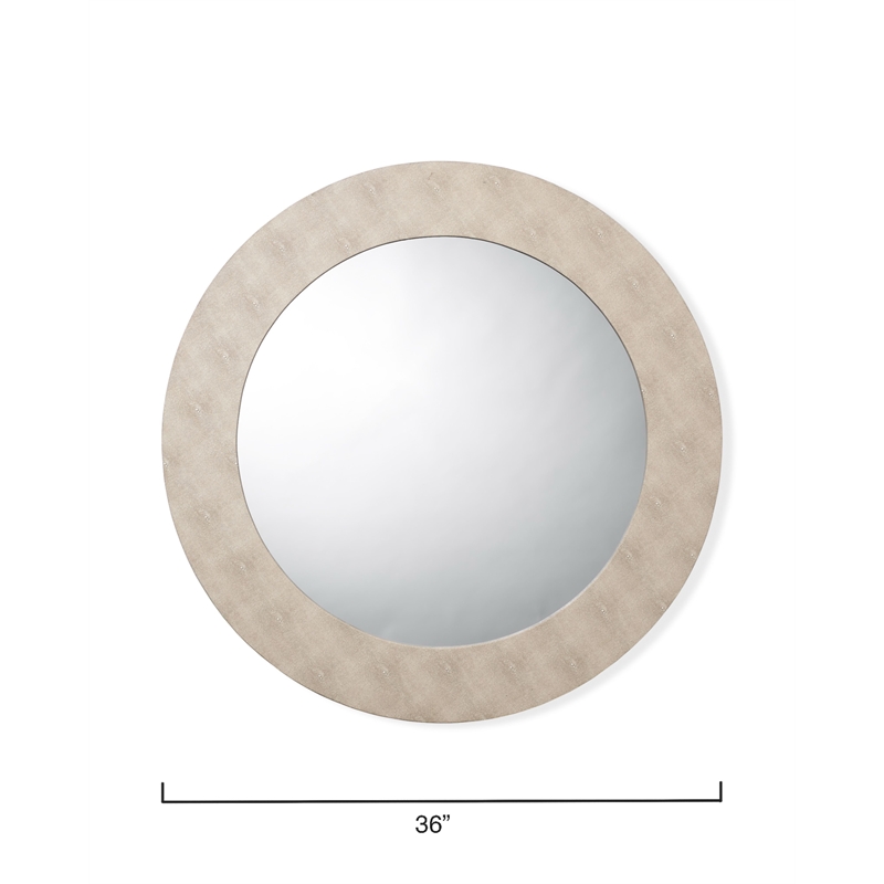 Maklaine Round Transitional Faux Leather & Glass Mirror in Ivory