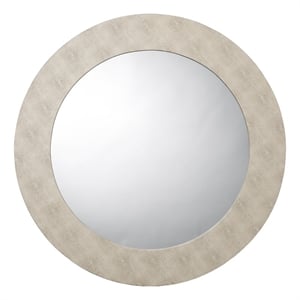 Maklaine Round Transitional Faux Leather & Glass Mirror in Ivory