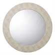 Maklaine Round Transitional Faux Leather & Glass Mirror in Ivory