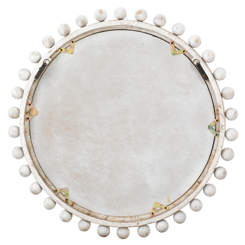 Maklaine Contemporary Round Wood & MDF Accent Mirror White Washed