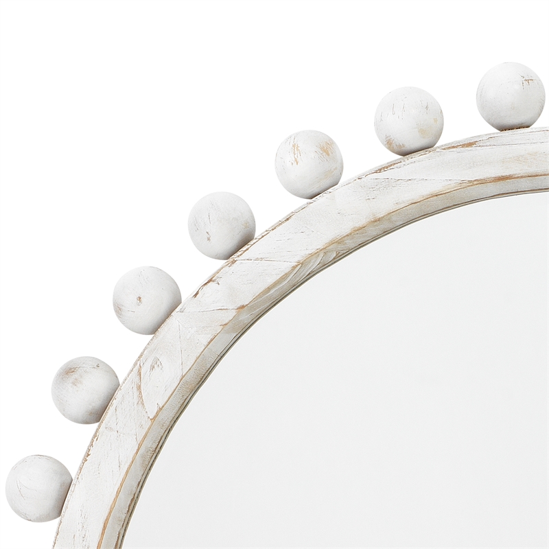 Maklaine Contemporary Round Wood & MDF Accent Mirror White Washed