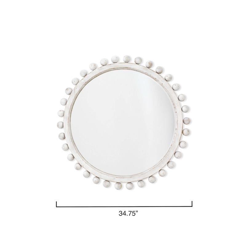 Maklaine Contemporary Round Wood & MDF Accent Mirror White Washed