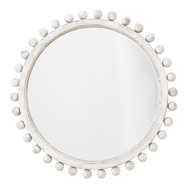 Maklaine Contemporary Round Wood & MDF Accent Mirror White Washed