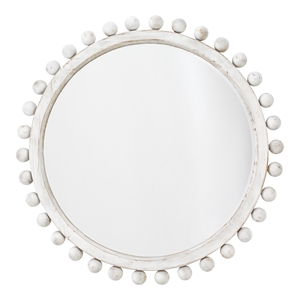 Maklaine Contemporary Round Wood & MDF Accent Mirror White Washed