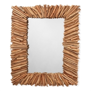 Maklaine Contemporary Rectangle Wood & MDF Accent Mirror in Brown