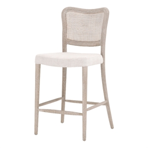 Maklaine Fabric Bisque Beige Counter Stool Rectangular Cane Back 25&quot Unassembled