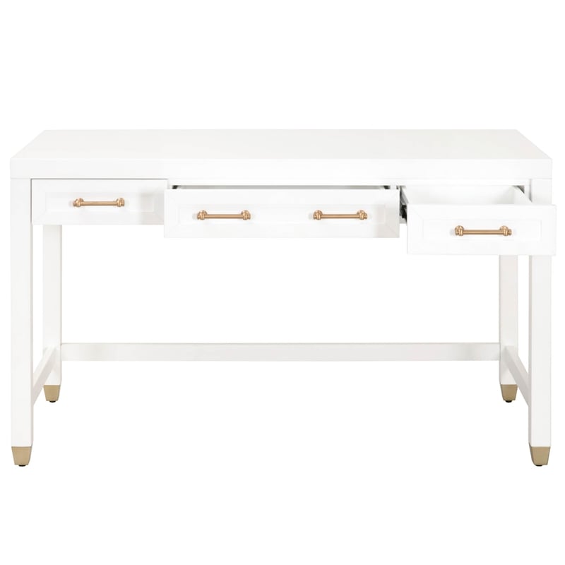 Maklaine Transitional Wood and Steel Desk in Matte White Finish