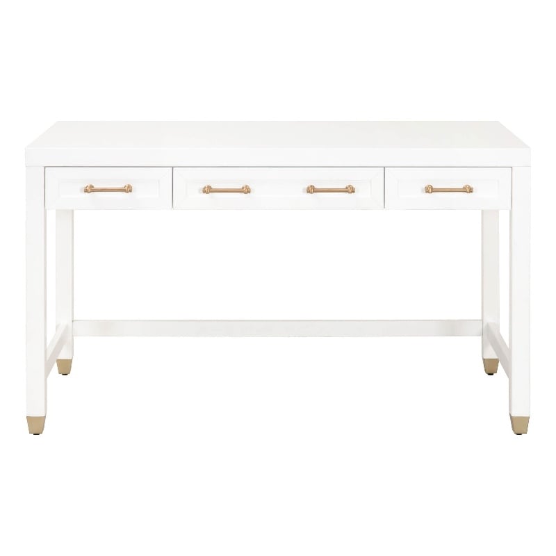 Maklaine Transitional Wood and Steel Desk in Matte White Finish