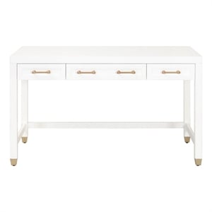 Maklaine Transitional Wood and Steel Desk in Matte White Finish