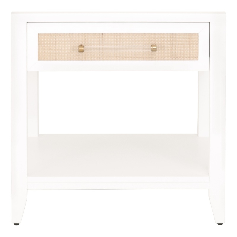 Maklaine Transitional Wood Side Table in White / Natural Finish
