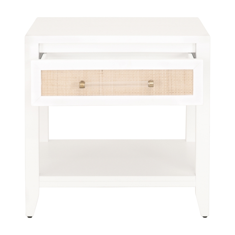 Maklaine Transitional Wood Side Table in White / Natural Finish