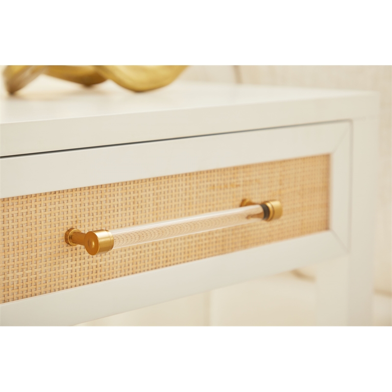 Maklaine Transitional Wood Side Table in White / Natural Finish