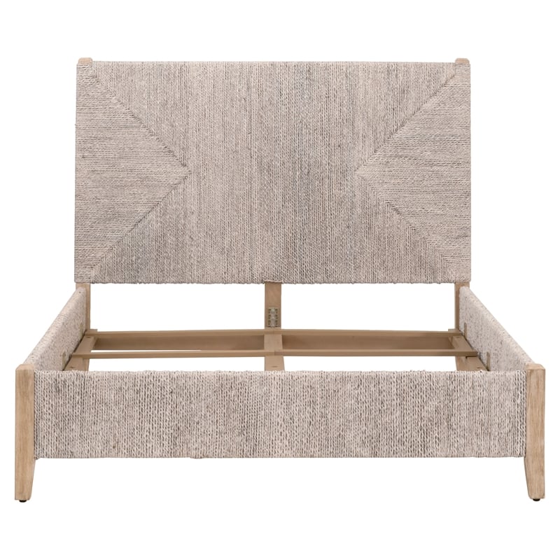 Maklaine Transitional Fabric Cal King Bed in Off White/Gray Finish