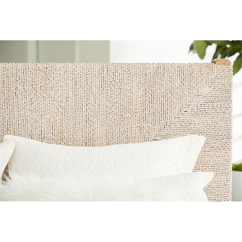 Maklaine Transitional Fabric Cal King Bed in Off White/Gray Finish