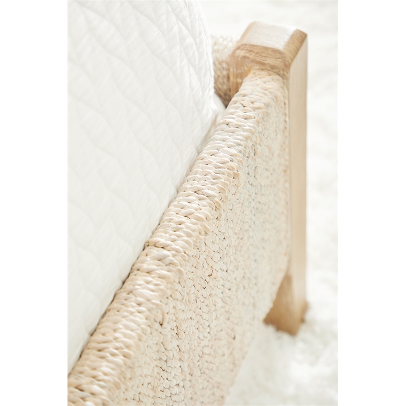 Maklaine Transitional Fabric Cal King Bed in Off White/Gray Finish